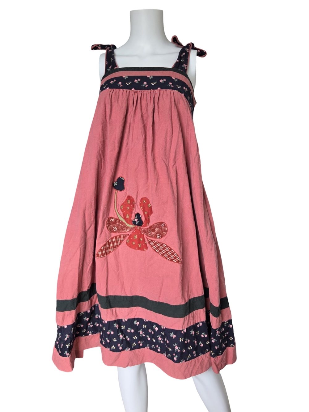 Vintage 70s Young Edwardian by Aperja Dress Pink Boho Applique Floral Size 5